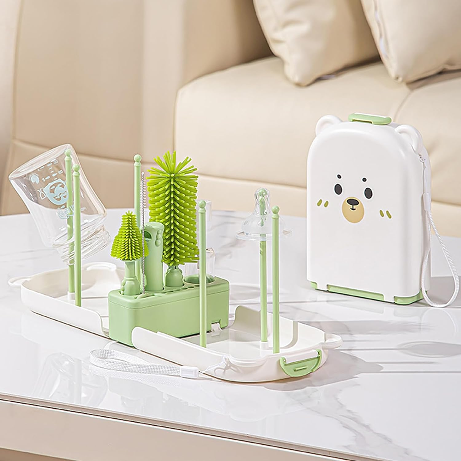 Baby Bottle Brush Set, TOTCOZY Portable Bottle Cleaner Kit with Drying Rack, Bottle Brush, Nipple Brush, Straw Brush, Soap Dispenserr, Baby Travel Essentials image number 5