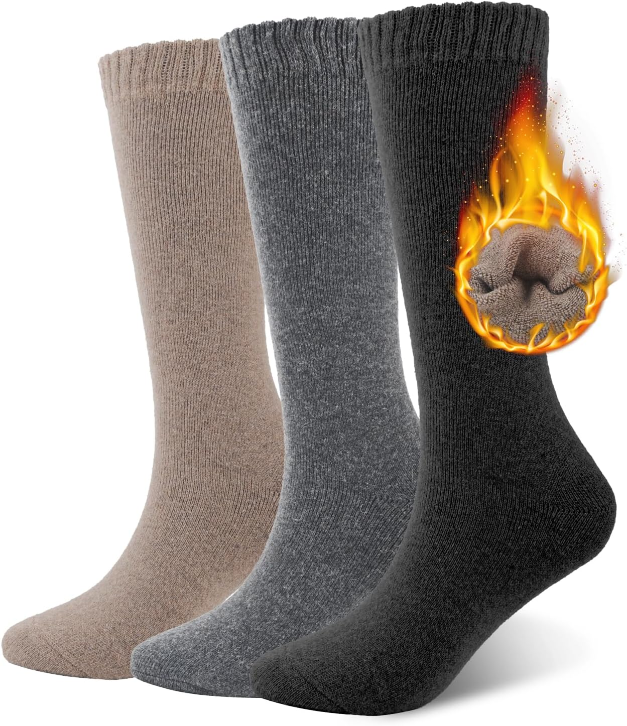 SIMIYA 3 Pairs Wool Socks for Women Winter Warm Hiking Thick Long Calf Slouch Warm Boot Socks