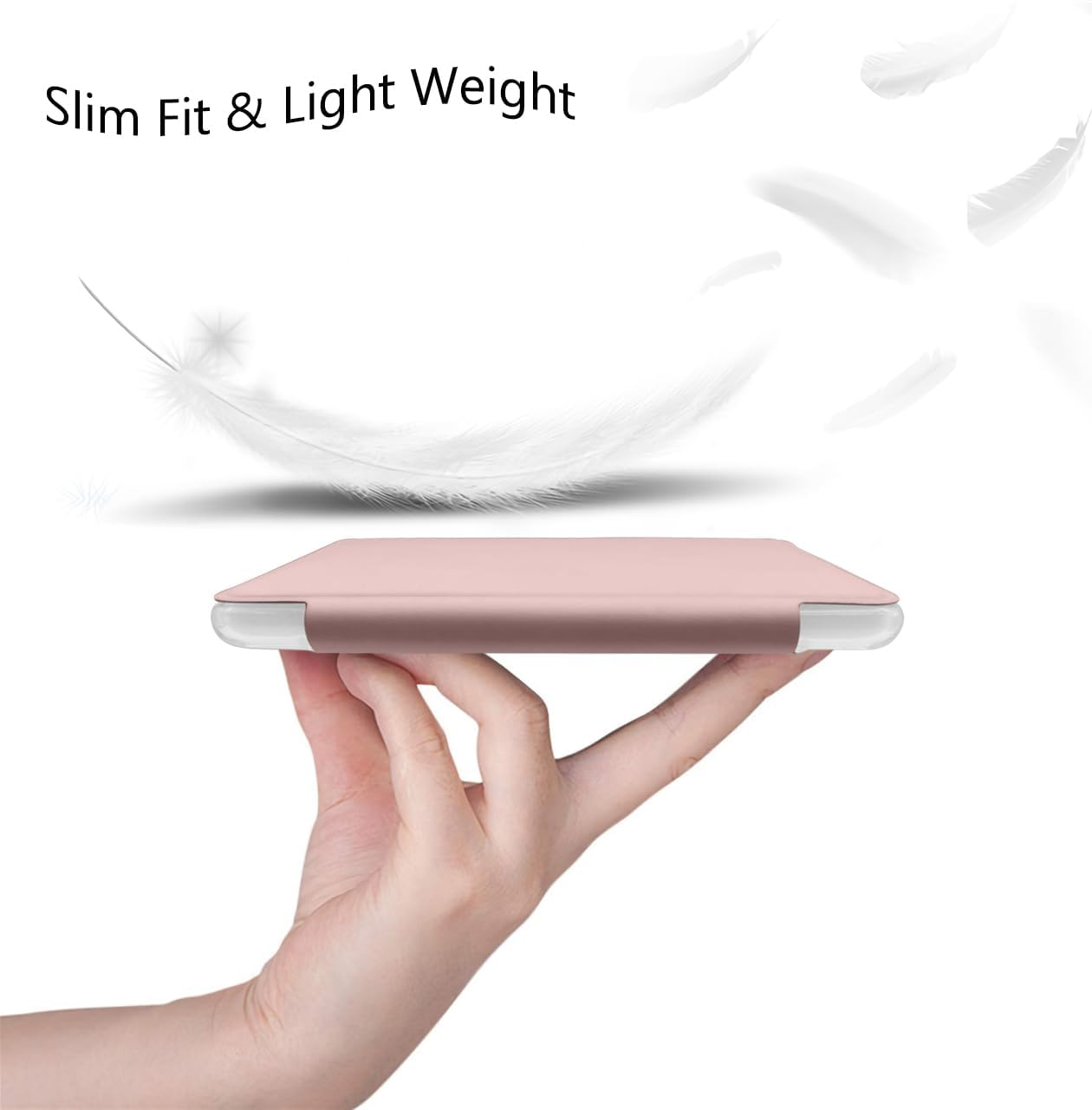 Reelau Case Compatible with 2021 Kindle Paperwhite 6.8 Inch 11Th Generation, Clear Acrylic +Leather Kindle Case 6.8" for Kindle Paperwhite 2021 11Th Gen [Transparent] [Auto Wake Up/Sleeping] (Pink) image number 4