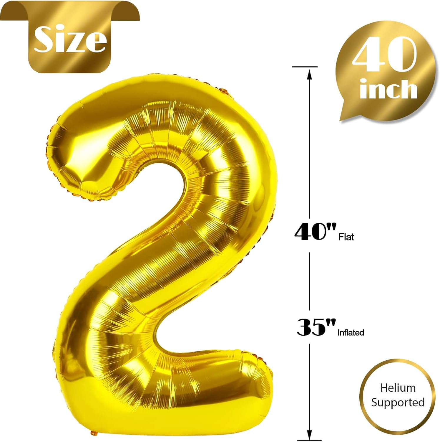 Gold 2 Balloon, Number Balloon 40 Inch, Two Balloon Number Birthday Decorations, Second 2Nd Birthday Party Supplies, Number 2 Balloon image number 4