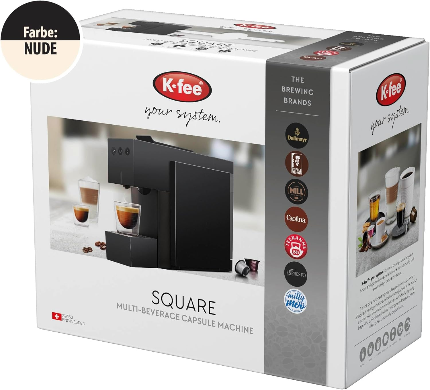 K-FEE Square Capsule Machine for Coffee, Tea & Cocoa, Compact Coffee Machine, Quick Heating, 0.8 L Water Tank, 19 Bar, Nude Colour - Nude image number 3