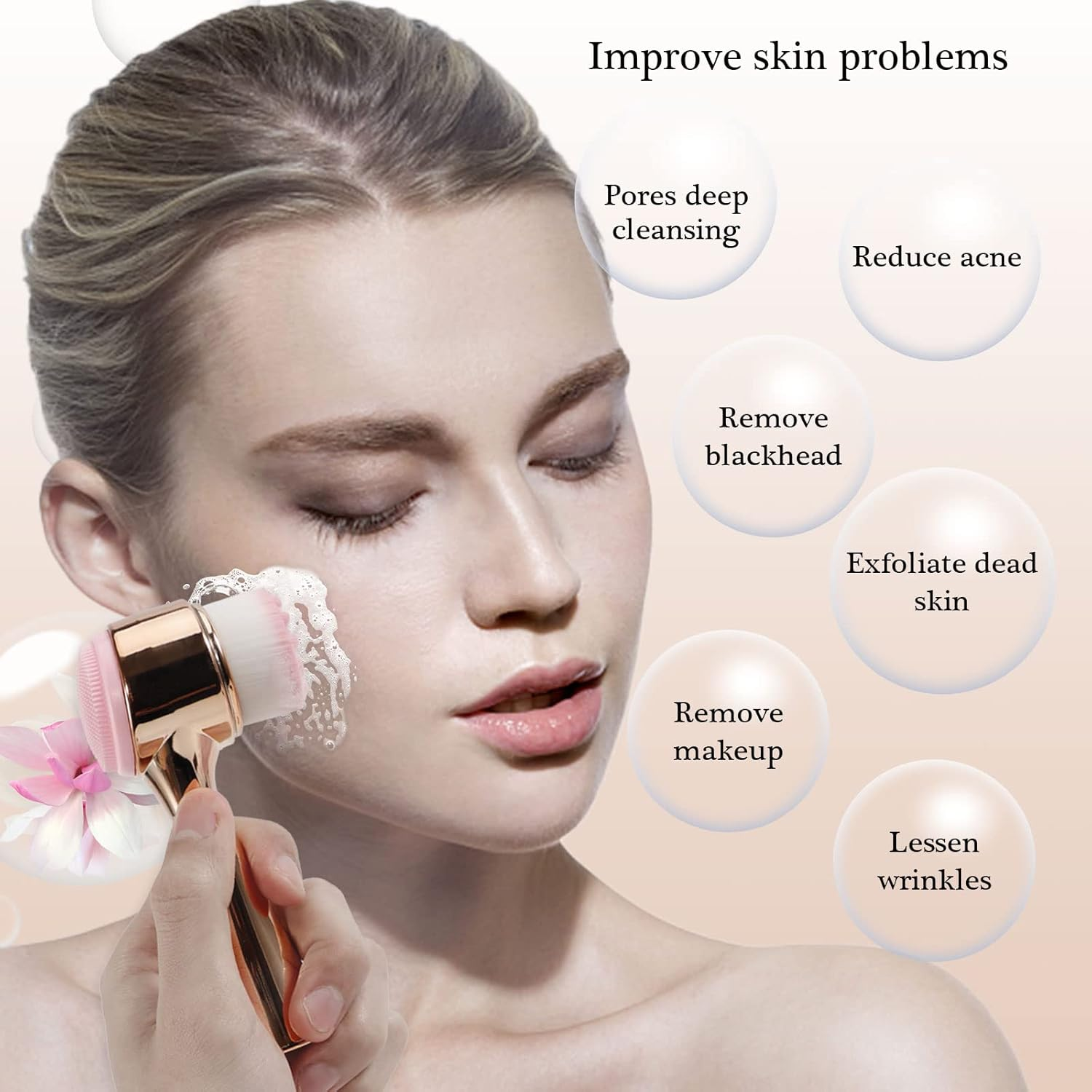 Beomeen Face Brush 2 in 1, Facial Cleansing Exfoliating Brush with Ultra Fine Soft Bristles for Pore Deep Cleansing Silicone Double Side Face Wash Scrub Brush for Skin Care, Gold image number 2