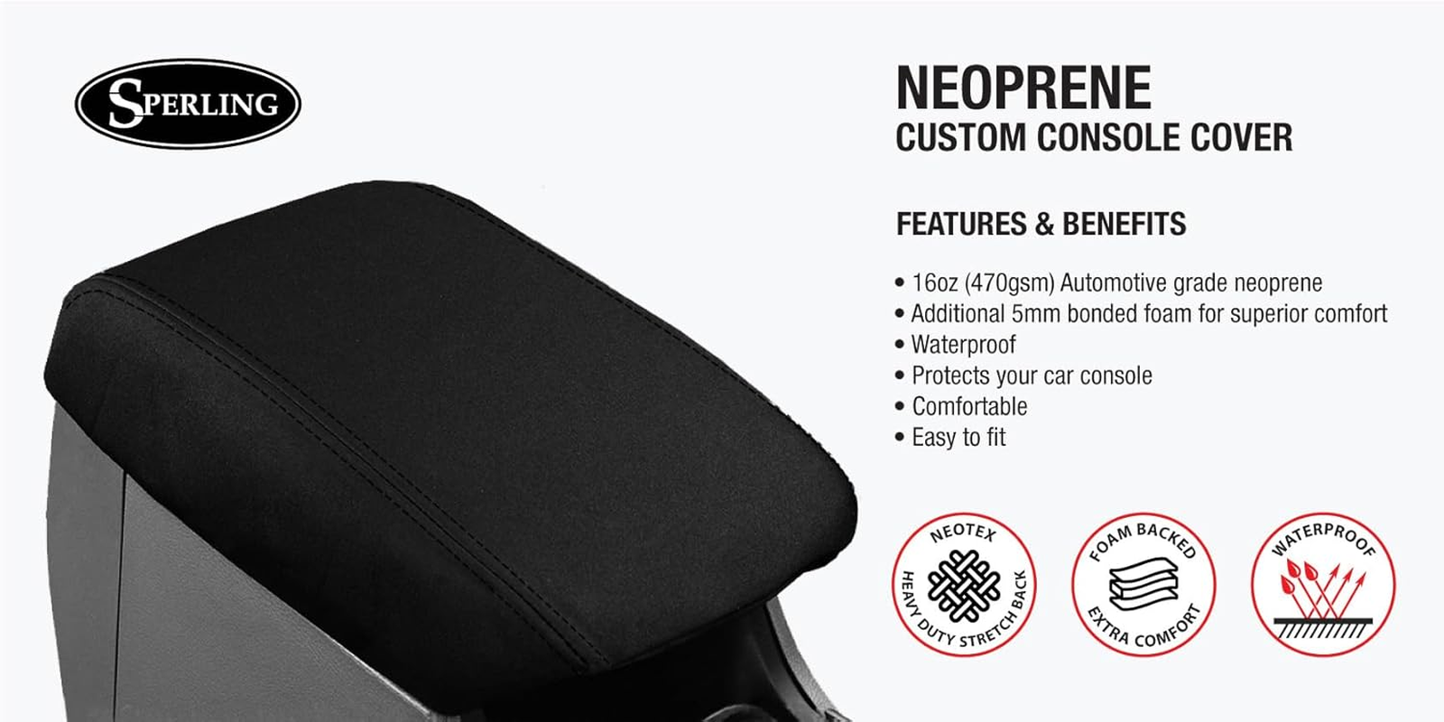 For Toyota Landcruiser 200 Series 2007-2021 Sperling Custom Black Neoprene Black Car Console Cover