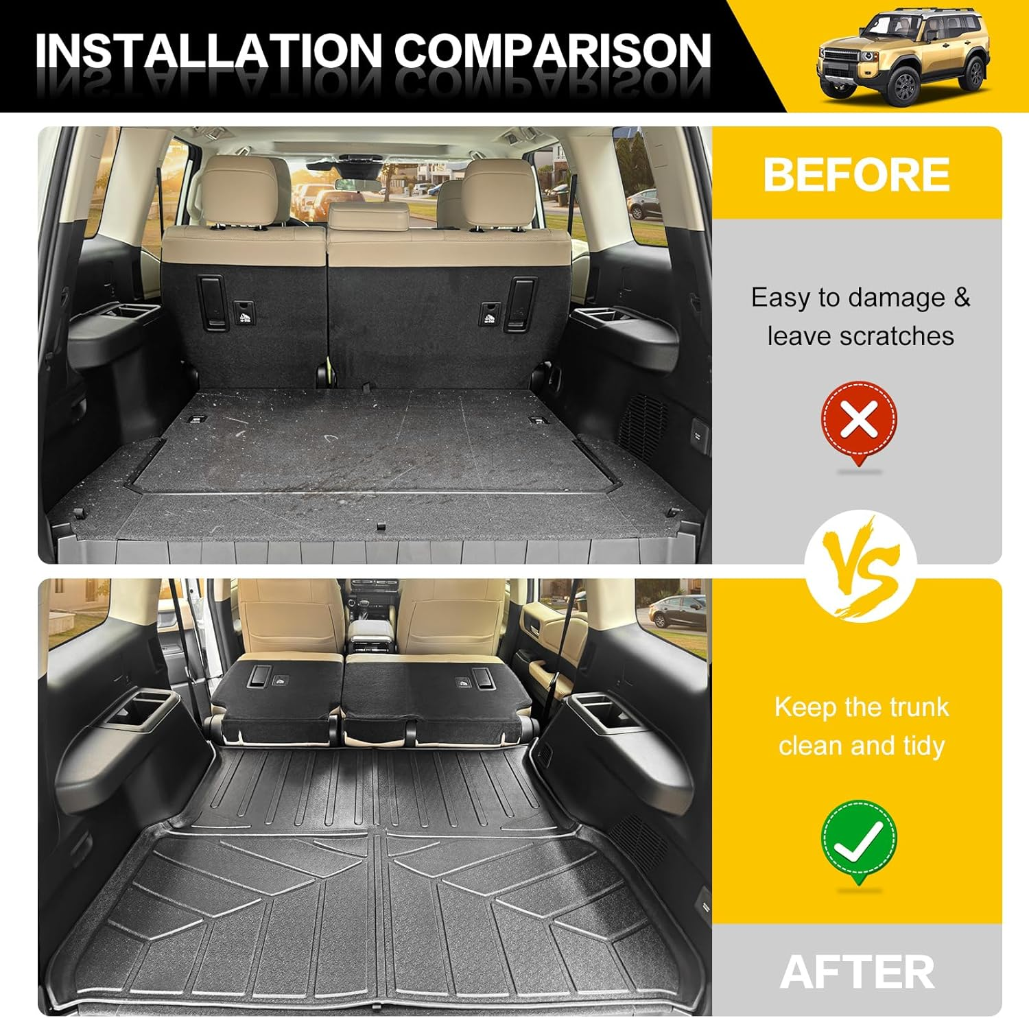 JTYZSM Trunk Mat for 2024 2025 Toyota Land Cruiser Prado 250 LC250 5 Seat Rear Cargo Mat All Weather Protector Cargo Liner for 24-25 Toyota Land Cruiser 250 Accessories image number 3