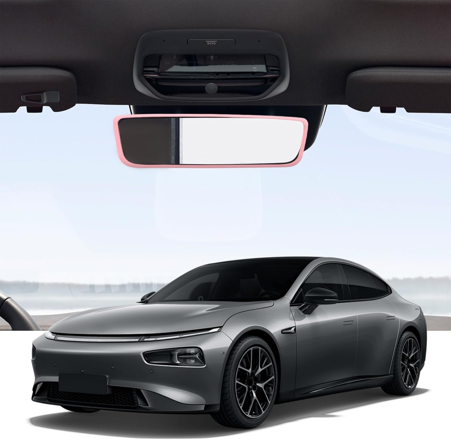 Ohleats Car Rear View Mirror Protector Frame, Silicone Auto Rearview Edge Protection Cover Compatible with Model 3 Model Y, Interior Rear View Trim Frame Decoration, Car Accessories (Pink) - Black image number 2