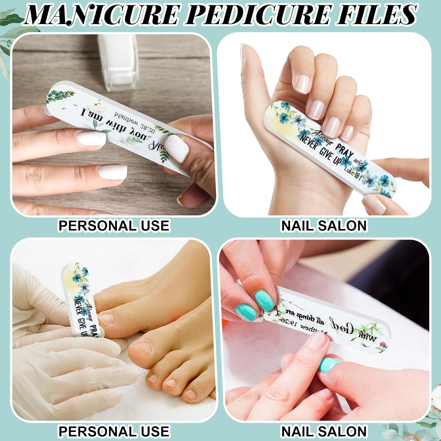 Lanties 50 Pack Christian Gifts for Women Scripture Mini Nail Files Christian Party Favors Bible Verse Emery Boards Religious Small Gifts for Teacher Mother Employee Staff Coworkers Office Supplies image number 6
