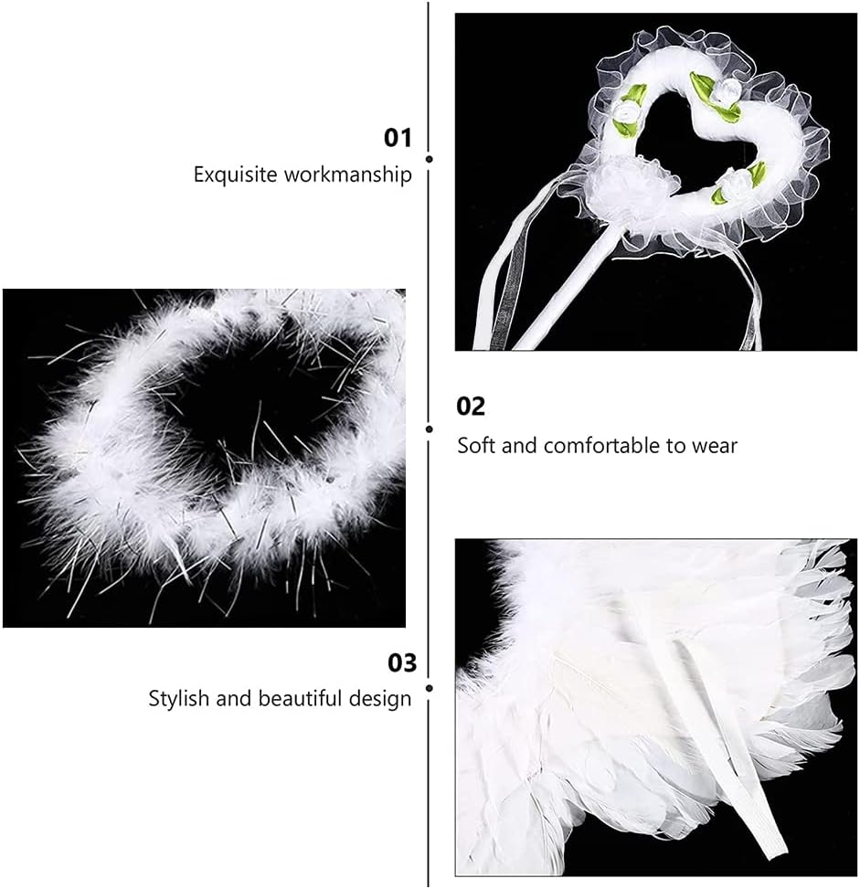 White Angel Wings Decoration with Halo and Wand - Feather Wings, Women'S Costume for Party Fancy Dress image number 4