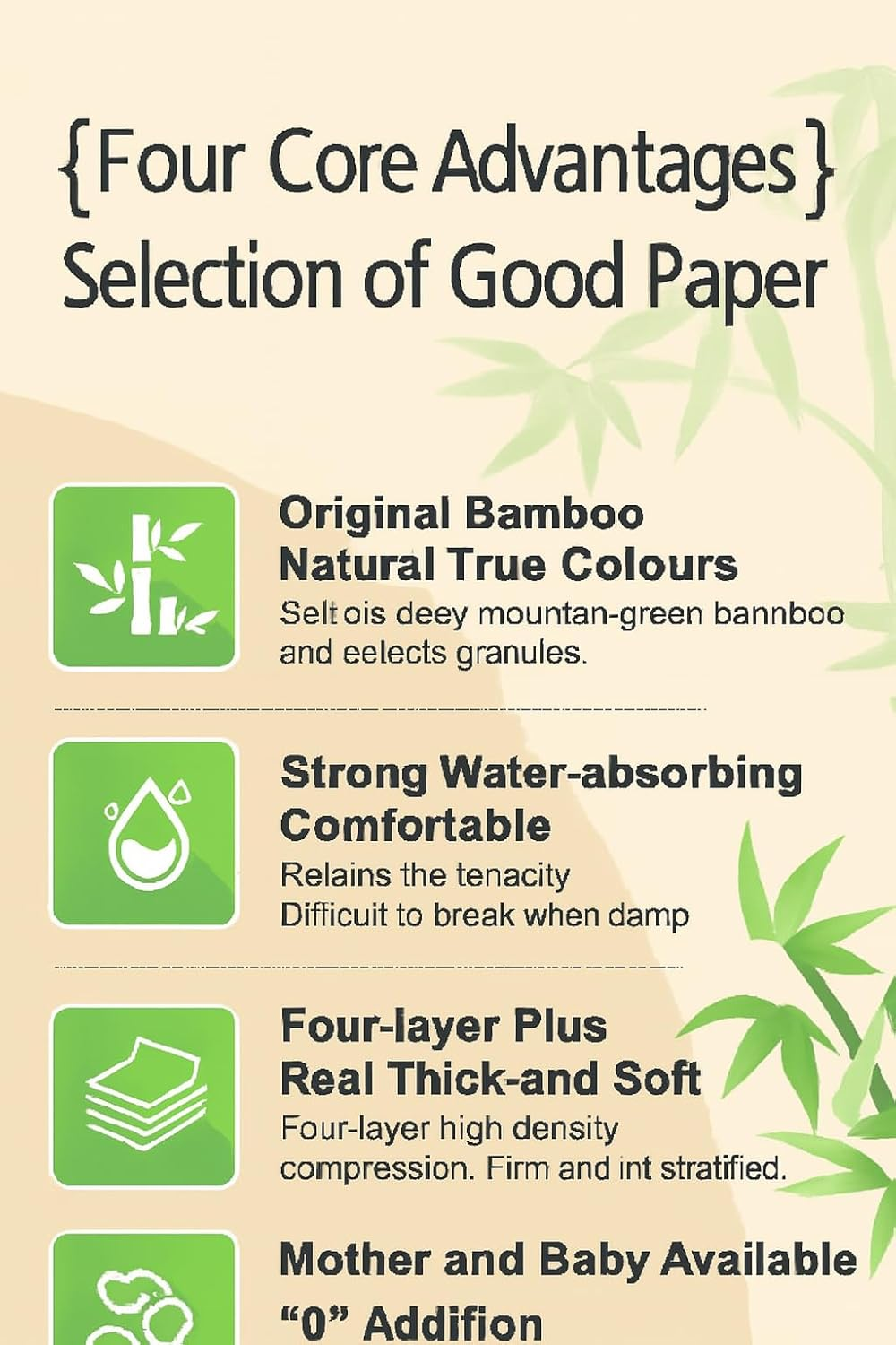 Blueguan Paper Towel 100% Natural Bambo Toilet Paper for Hanging Kitchen Towels and Everyday Use 1000 Sheets 4-Ply Cleaning Wipes Hand Tissues Big Size Roll Flexible Absorbent image number 2