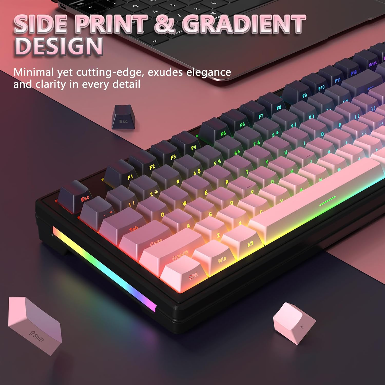 ATTACK SHARK TKL Wireless Mechanical Gaming Keyboard, Bluetooth 5.0/2.4G/USB-C Wired Hot Swap RGB Keyboard 80%, Linear White Switches Gradient Side Print PBT Keycaps for PC Mac - Burr image number 2