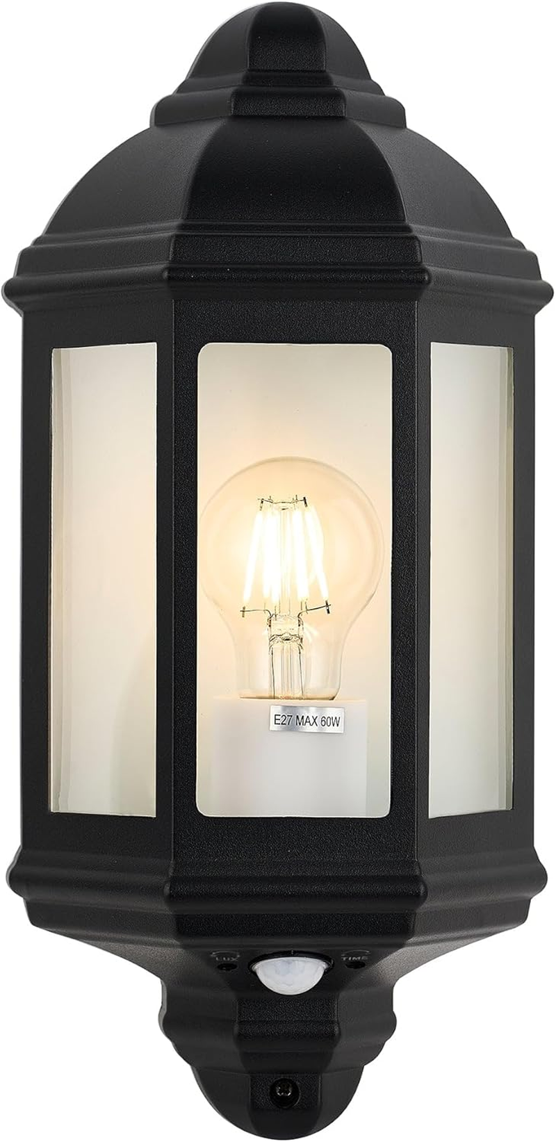 Lexi Lighting Avara Outdoor Wall Sconce with Sensor, E27 Bulb Base, Exterior Black Finish Aluminum Frame with Clear Glass Shade, IP54 Waterproof Porch Lights for Patio Front Door Garage