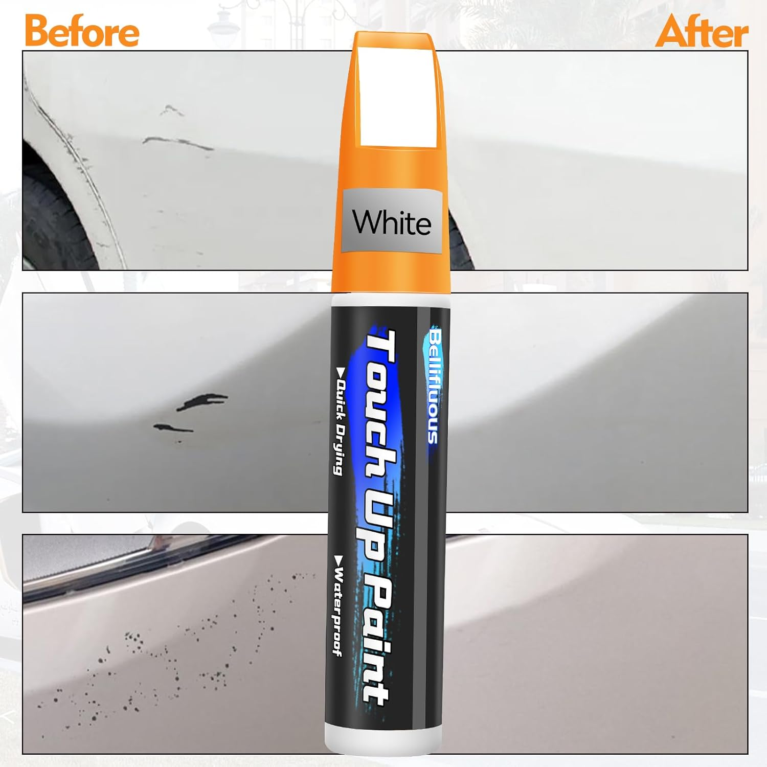 Bellifluous Car Scratch Remover, Touch up Paint Pen, 2 Packs White Car Paint Touch Up, 2 in 1 Auto Paint Scratch Remover Pen, Quick Drying Cars Scratch Repair Pen for Covering and Repairing Scratches image number 1