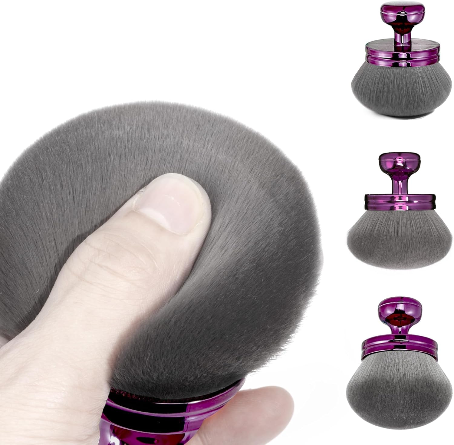 YINXUAN Self Tanner Brush Extra Large Body,Makeup Brush for Self Tanner Face Leg,Self Tan Back Applicator, 3.2In Sphere Kabuki Brush for Bronzers Blend Self Tanning with Drawstring Bag Purple Vegan image number 6