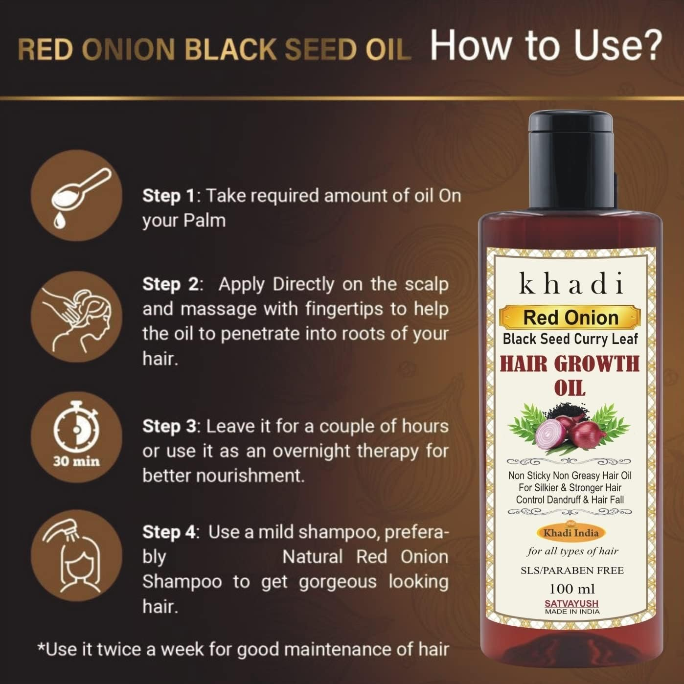 Satvayush Khadi Onion Black Seed & Curry Leaf Hair Oil 100 Ml image number 2