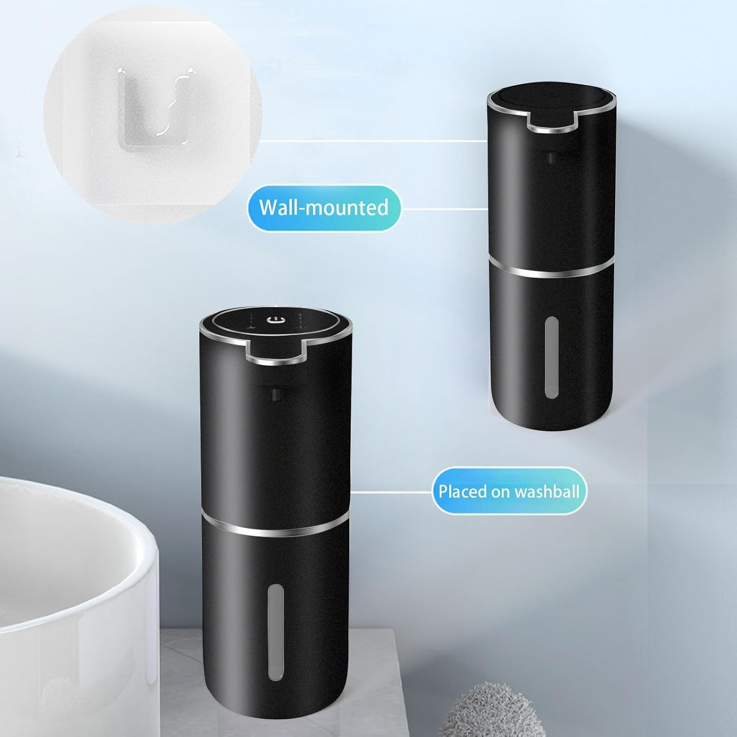 Automatic Soap Dispenser, Touchless Foaming Soap Dispenser 380Ml USB Rechargeable Dispenser Electric Wall Mounted 4 Levels Adjustable Foam Soap Dispenser Pump for Bathroom Kitchen Dish Soap (Black)