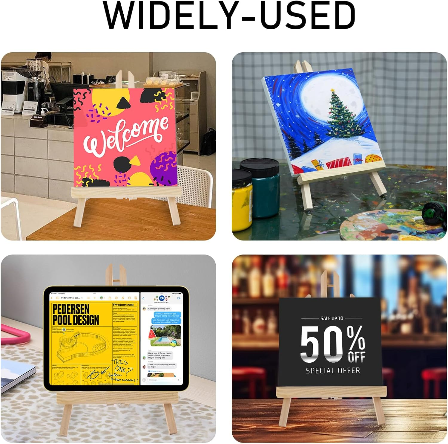 Falling in Art 12Inch Wood Easel Stand, Tabletop Display Stand A-Frame Artist Easel for Painting Canvas, Portable Photo, Picture and Sign Holder (4 Pack) image number 5