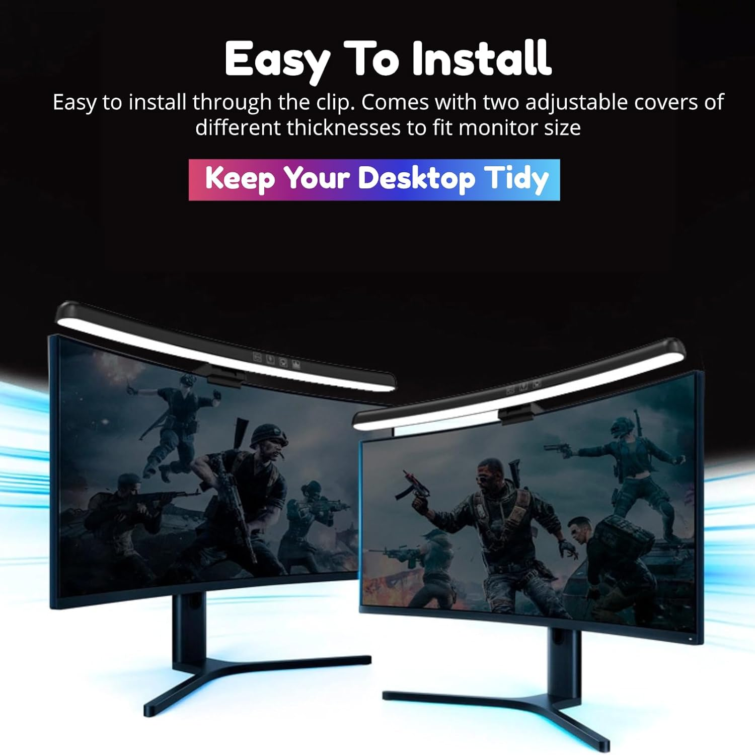 Computer Monitor Lamp Bar, 7 Color RGB Asymmetric Optical Touch Dimming Screen Monitor Light Bar, Eye Caring Timer Reading LED Lamp for Curved Screen image number 3