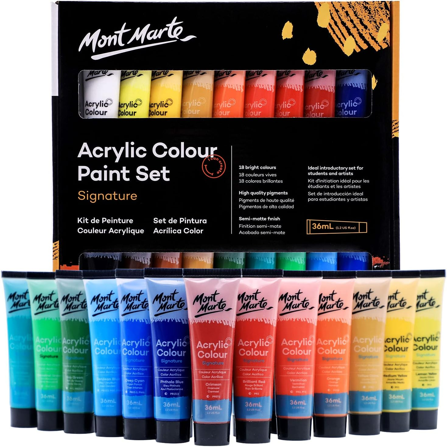 Mont Marte Signature Acrylic Colour Paint 18-Pieces Set, 36 Ml image number 3