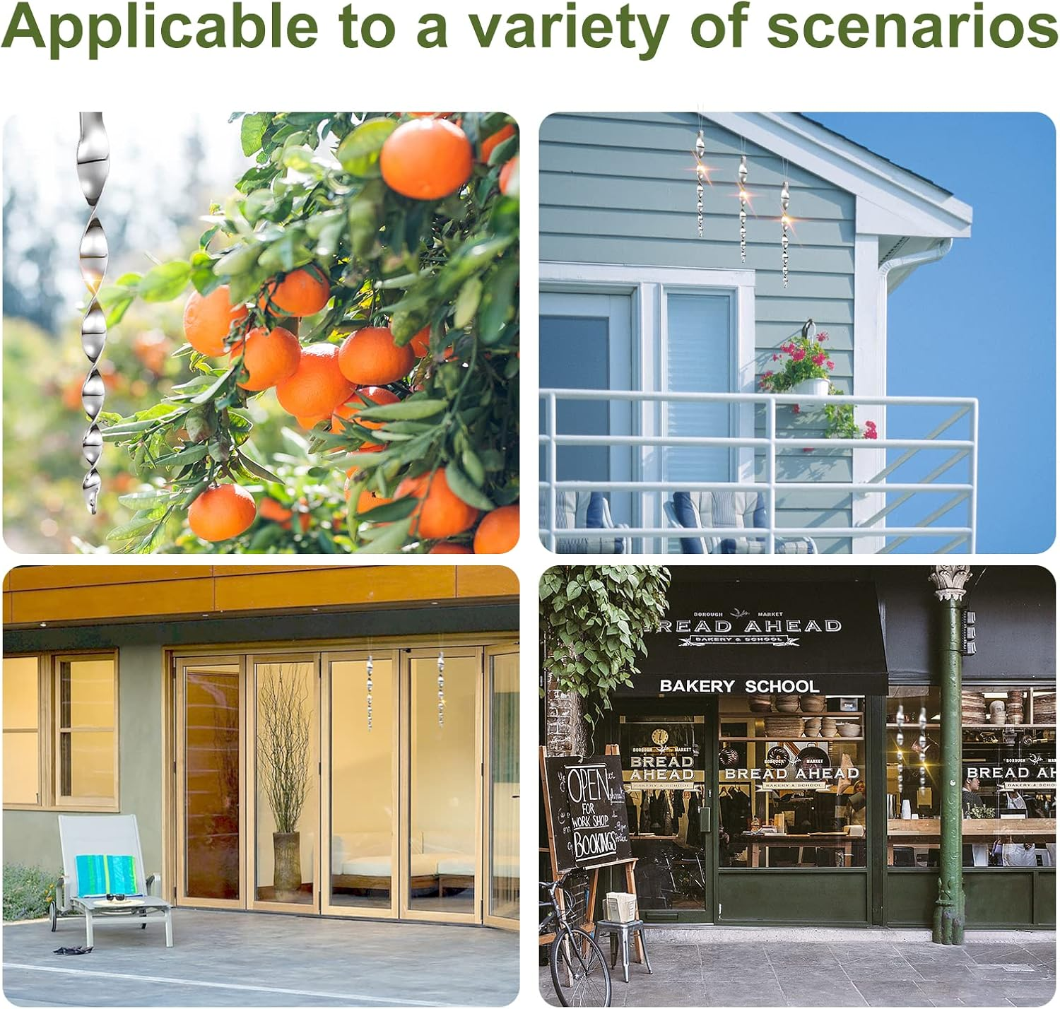 OFFO Bird Deterrent Scarer Rods, 30Cm (11.5 Inches) Reflective Device Outdoor to Keep Pigeon and Woodpecker Away from Garden or Yard, 15 Pcs, Silver image number 2