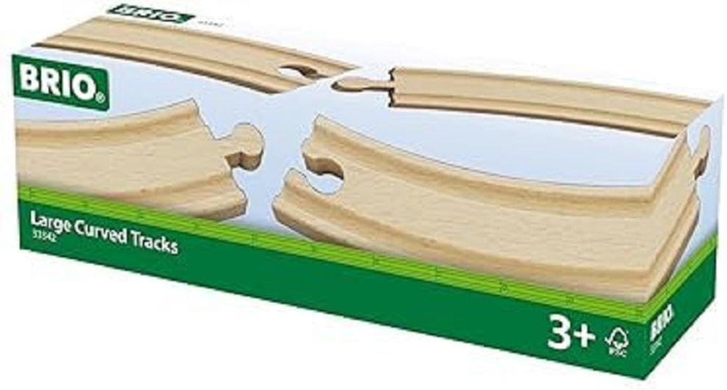 BRIO World 33342 Large Curved Tracks 4 Pieces, Wooden Railway Track Set for BRIO World Trains, Smooth Turn Expansion for Train Layouts, Kids Age 3+ image number 1