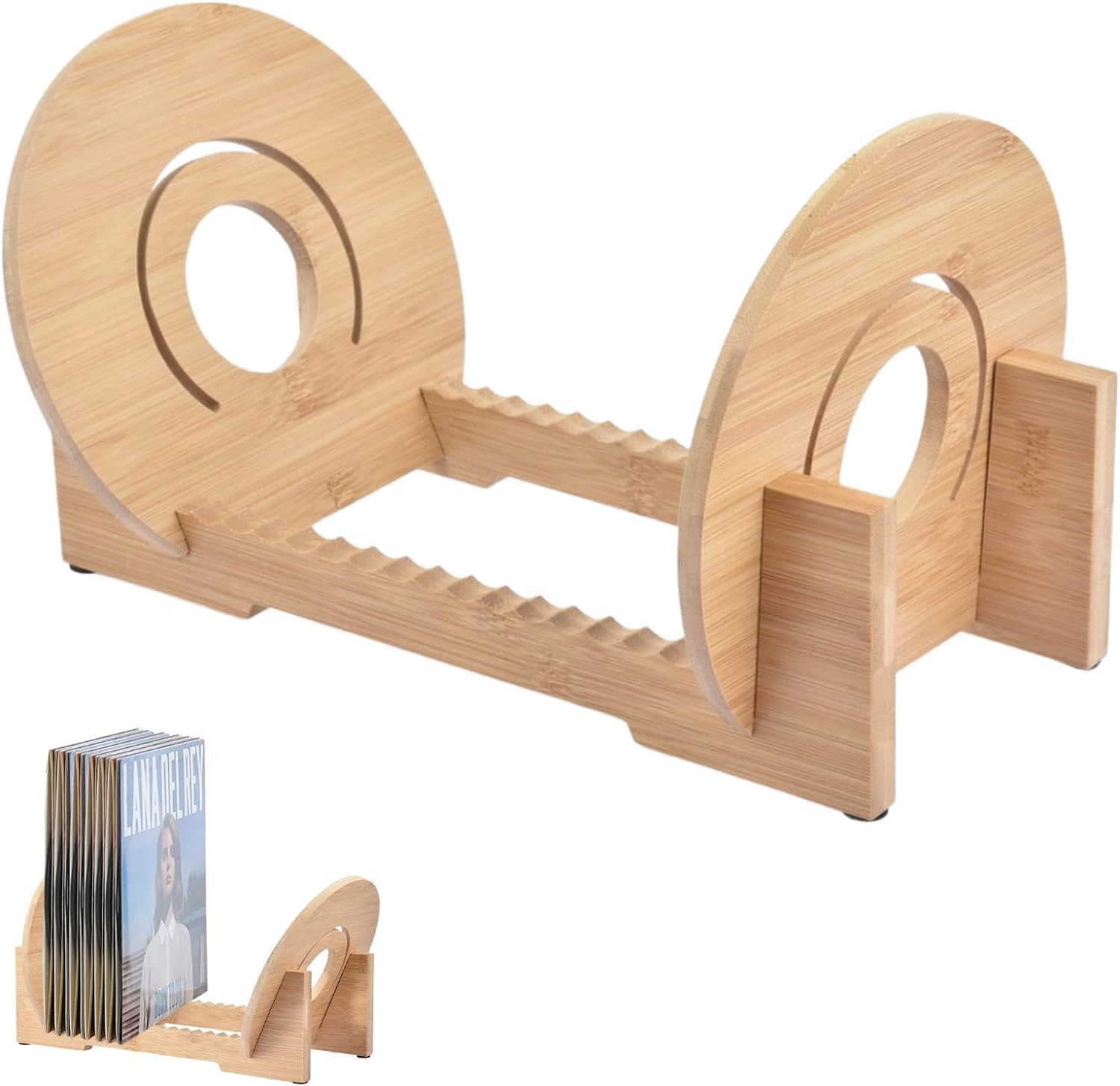 Vinyl Record Storage Holder, Holds up to 50 LP Music Albums, Bamboo Album Display Stand Vinyl Record Rack, Desktop File Sorter Organizer for Home Office image number 4
