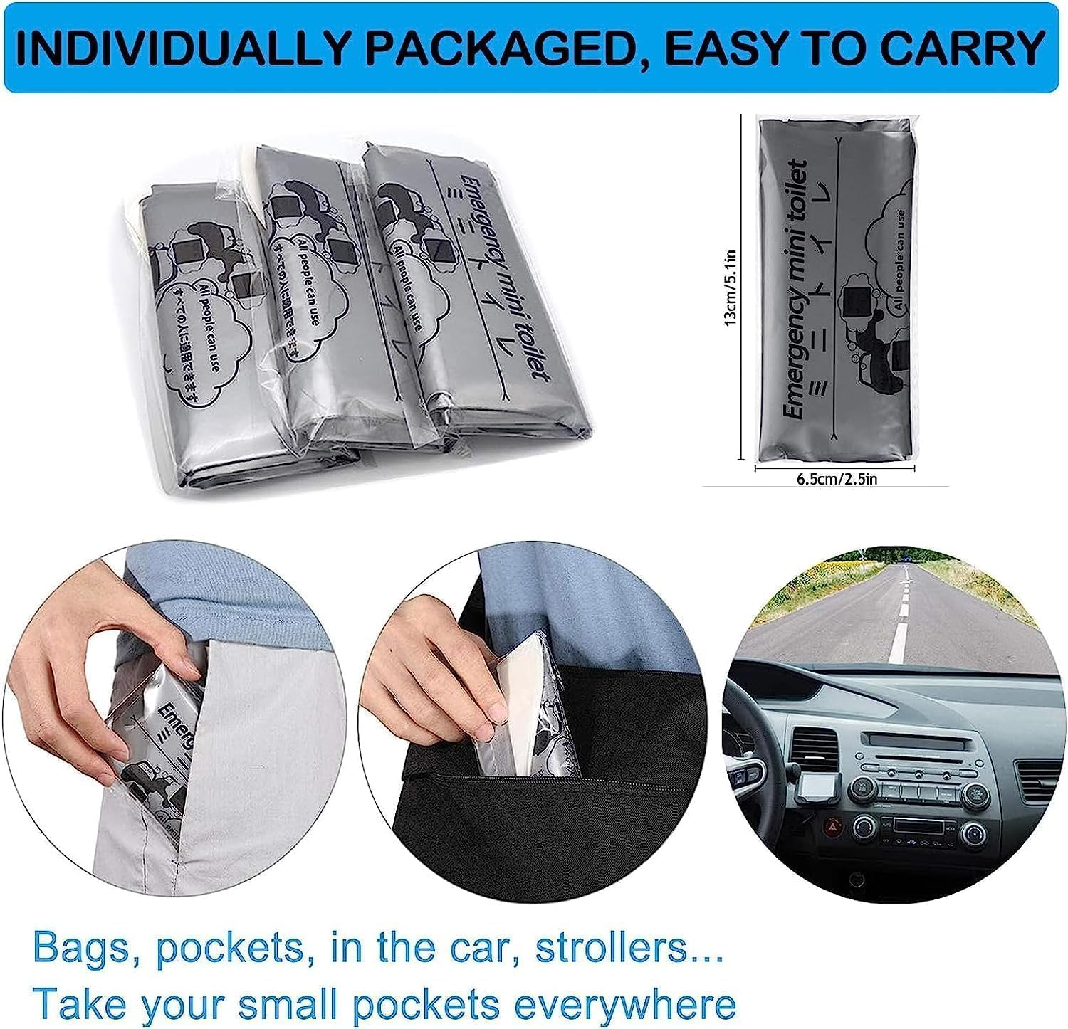 Disposable Urine Bags, 700ML Large Capacity Camping Pee Bags, Unisex Urinals Vomit Bags for Travel Urinal Toilet Traffic Jam Emergency Portable Toilet Bee Bag for Men Women Kids Patient (12 Pack) image number 2