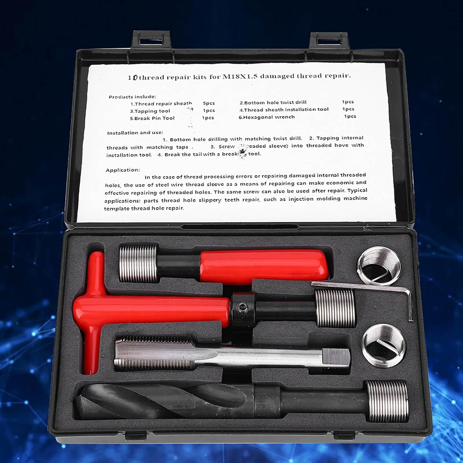 Thread Repair Kit, 10Pcs M18X1.5 Stainless Steel Inserts Twisted Drill Wrench Tool for Automotive Applications, High Voltage Equipment