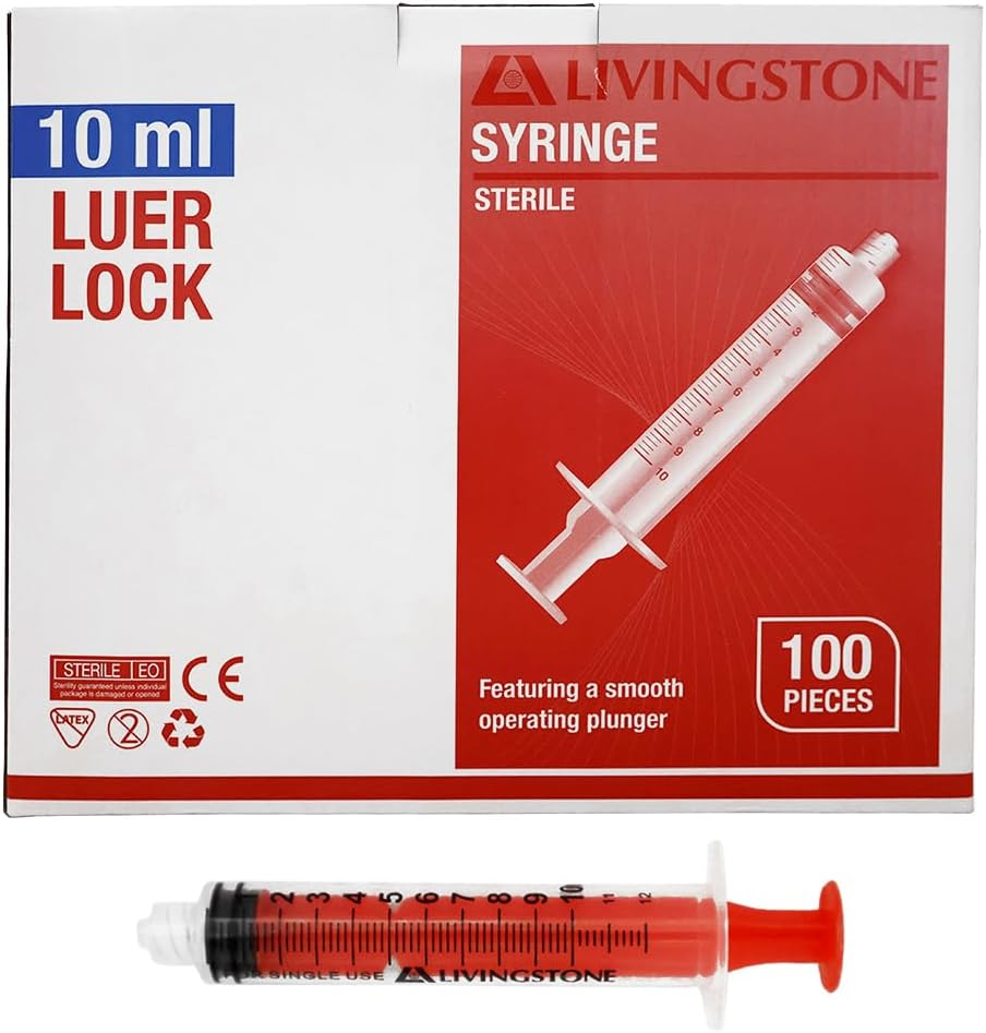 Livingstone Syringe 10Ml Luer Lock Tip Red Plunger Sterile Box of 100 image number 2
