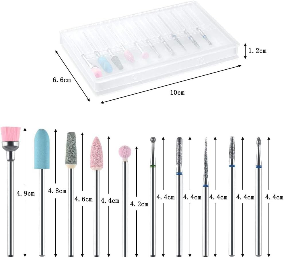 URAQT Nail Drill Bits Set, 10 Pcs Electric Nail Drill Kit 3/32", "Professional Cuticle Polishing Bits for Acrylic Gel Nails, Electric Nail Files Manicure Pedicure Drill Tool image number 3