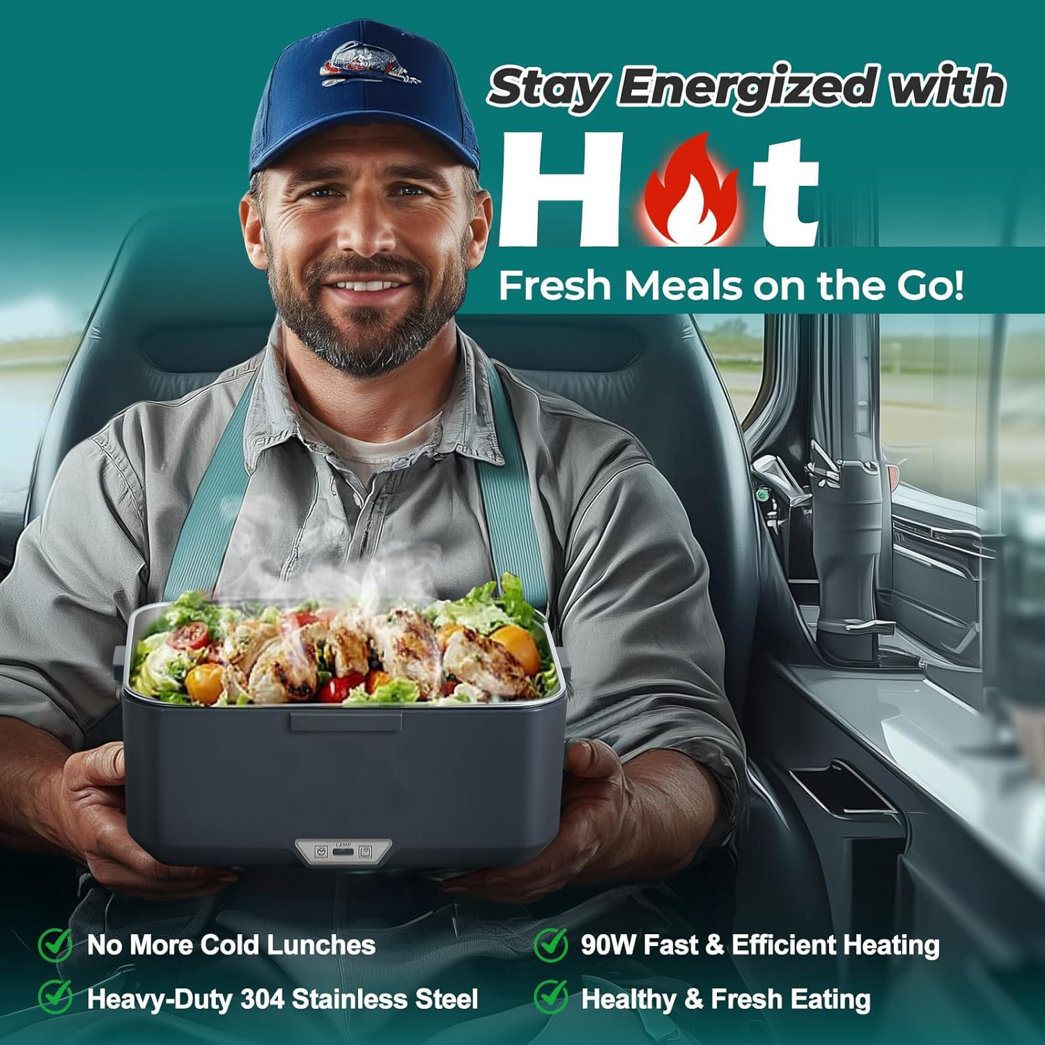 TOJUNE Electric Heating Lunch Box, Food Warmer, 90 W, 2 in 1 Portable Bento for Car, Home, Office, School, Leak Proof with 2.5 L 304 Stainless Steel Container & Spoon, AU Socket 220V 12V 24V (Blue) image number 6