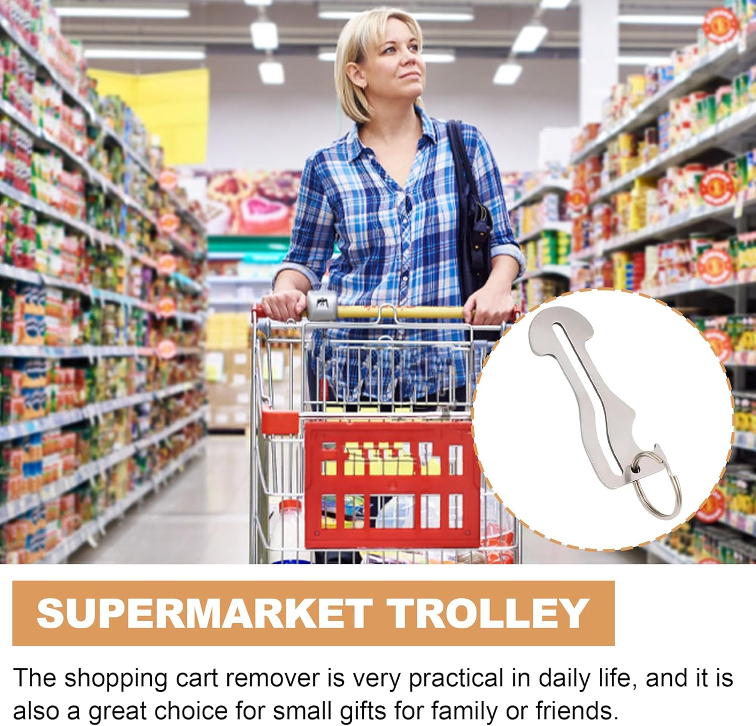 Stainless Steel Trolley Key & Shopping Trolley Token - Portable Unlock Key Ring for Supermarket & Convenience Store 10Pcs image number 1