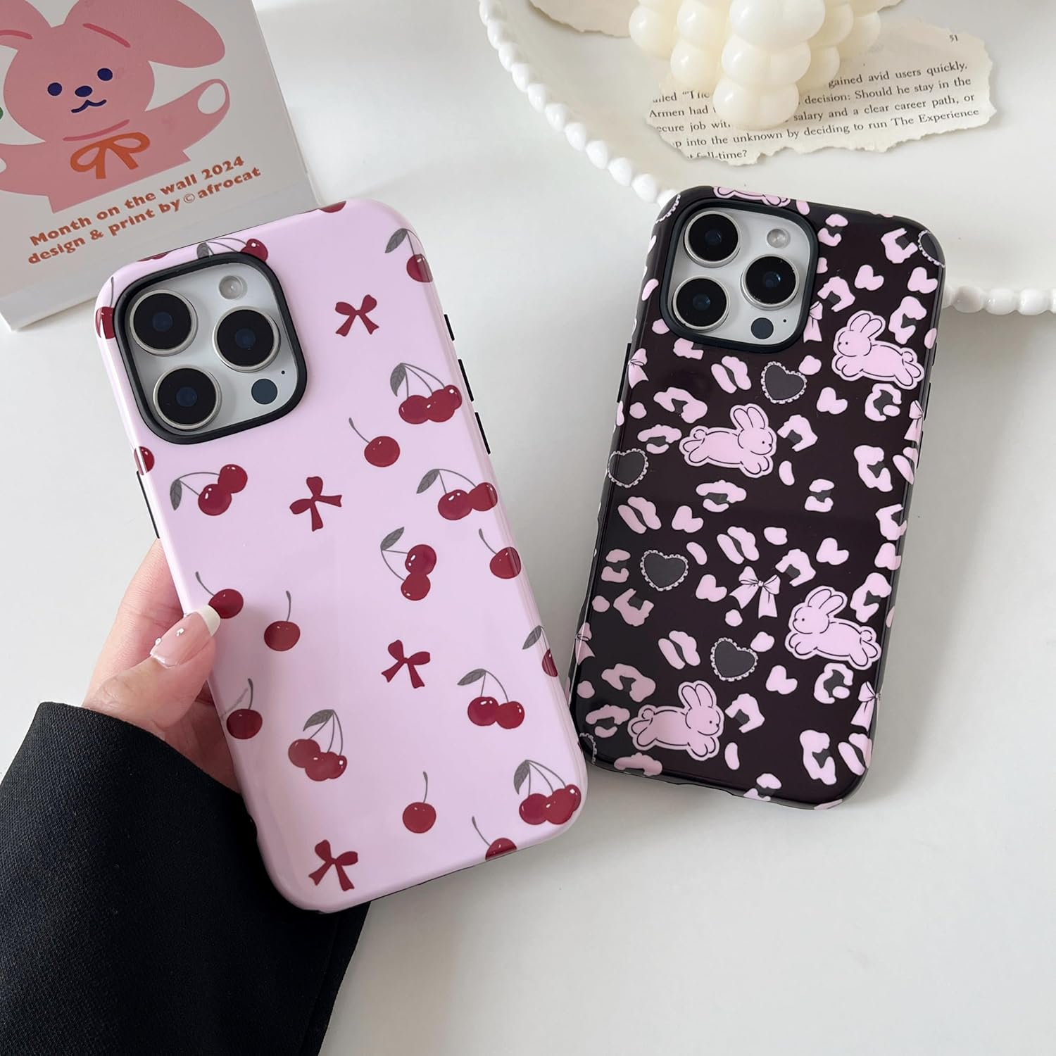 DEFBSC Case for Iphone 16 Pro Max, Cute Pink Bow Cherry Print Aesthetic Trendy Pattern for Women Girls Slim Durable Bumper Shockproof Hybrid Hard Back Phone Cover, Big Ribbon/Glossy image number 5