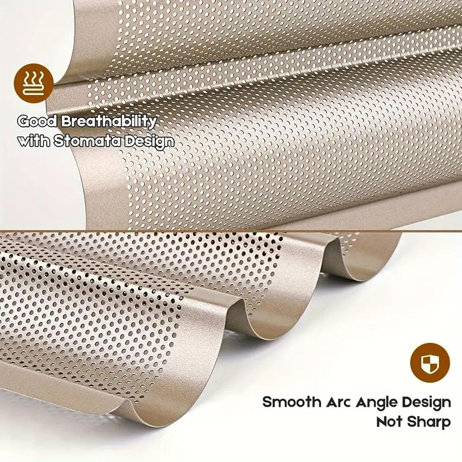 Nonstick Perforated Baguette Pan - 15" X 11" French Bread Baking Pan with 3 Wave Loaves, Perfect for Oven Toaster, Baking Mold, and Cooking Bakers - Durable Non-Stick Surface image number 5