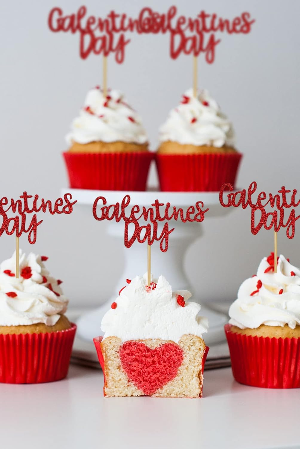 Galentines Day Cupcake Toppers Decorations, Red Glitter Happy Galentines Day Cupcake Toppers for Galentine'S Day Decoration, Friends Galentines Party Decor, Valentines Day Party Decorations -24PCS image number 3