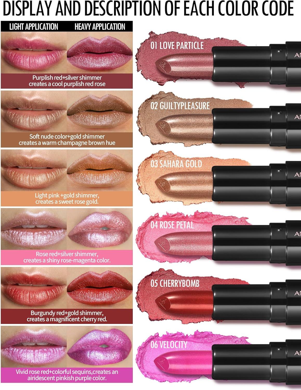 Anglicolor 6-Piece Mini Glitter Lipstick Set,High Pigmented,Lightweight Smooth Moisturizing Formula,Glossy Shine,Travel Size,Metallic Lipstick for Women,Vegan & Cruelty-Free image number 3