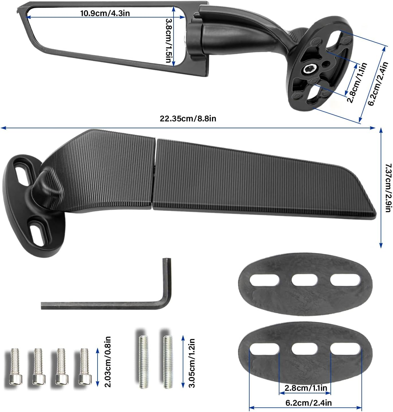 MAEZOE Motorcycle Mirrors, Stealth Motorcycle Wing Mirrors Compatible with Kawasaki Ninja 650 500 Ninja 400 ZX6R ZX10R ZX4RR ZX14R Suzuki GSXR 1000 600 750 Hayabusa GSX1300R image number 2