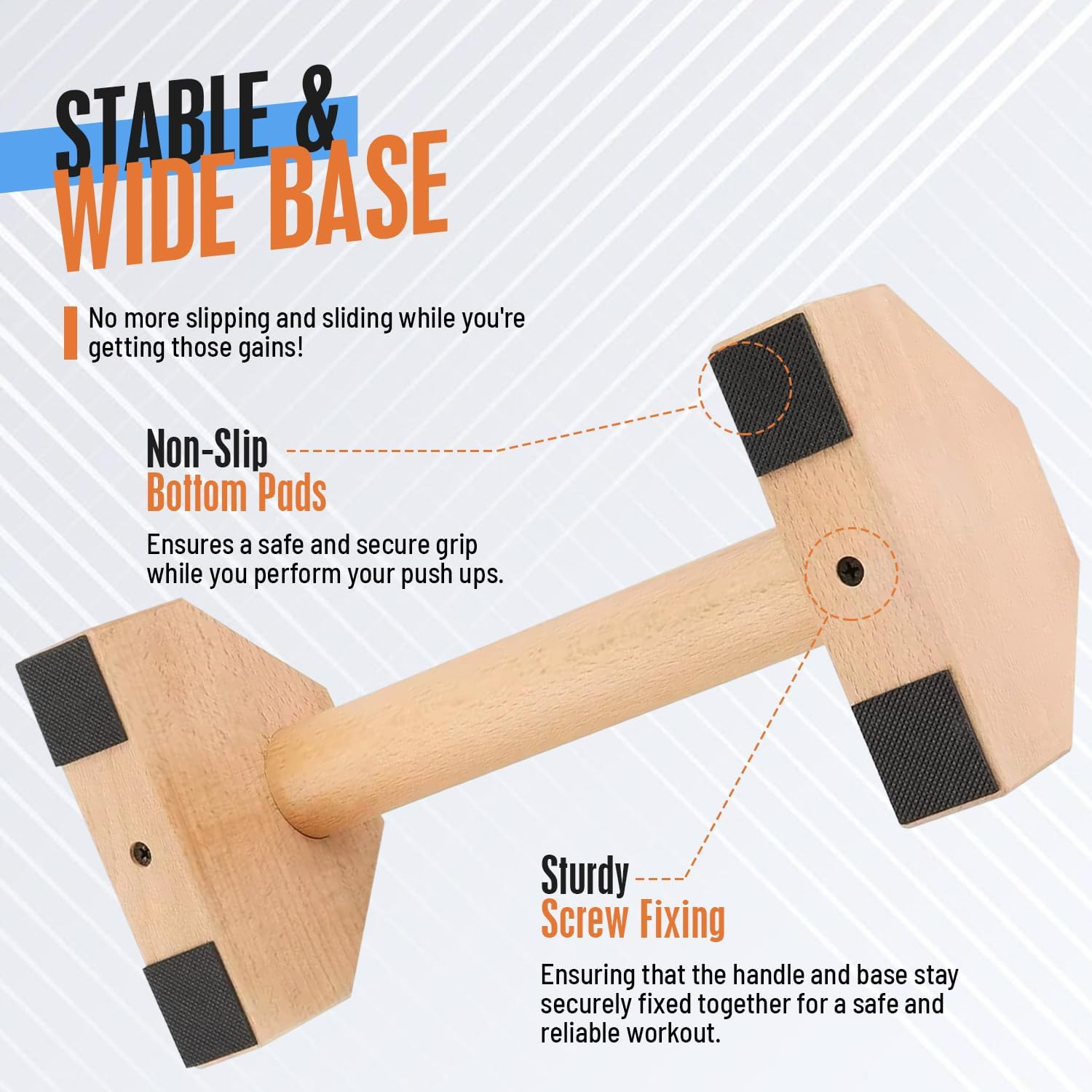 Push up Bars for Floor &ndash; Wooden Parallettes Bars Calisthenics Equipment, &ndash; Solid Pine Wood Parallel Bars for Handstand, Pushups, Dips. Wrist Wraps Included, Bonus Carry Case and Ebook - Perfect for Home Gym Use image number 1