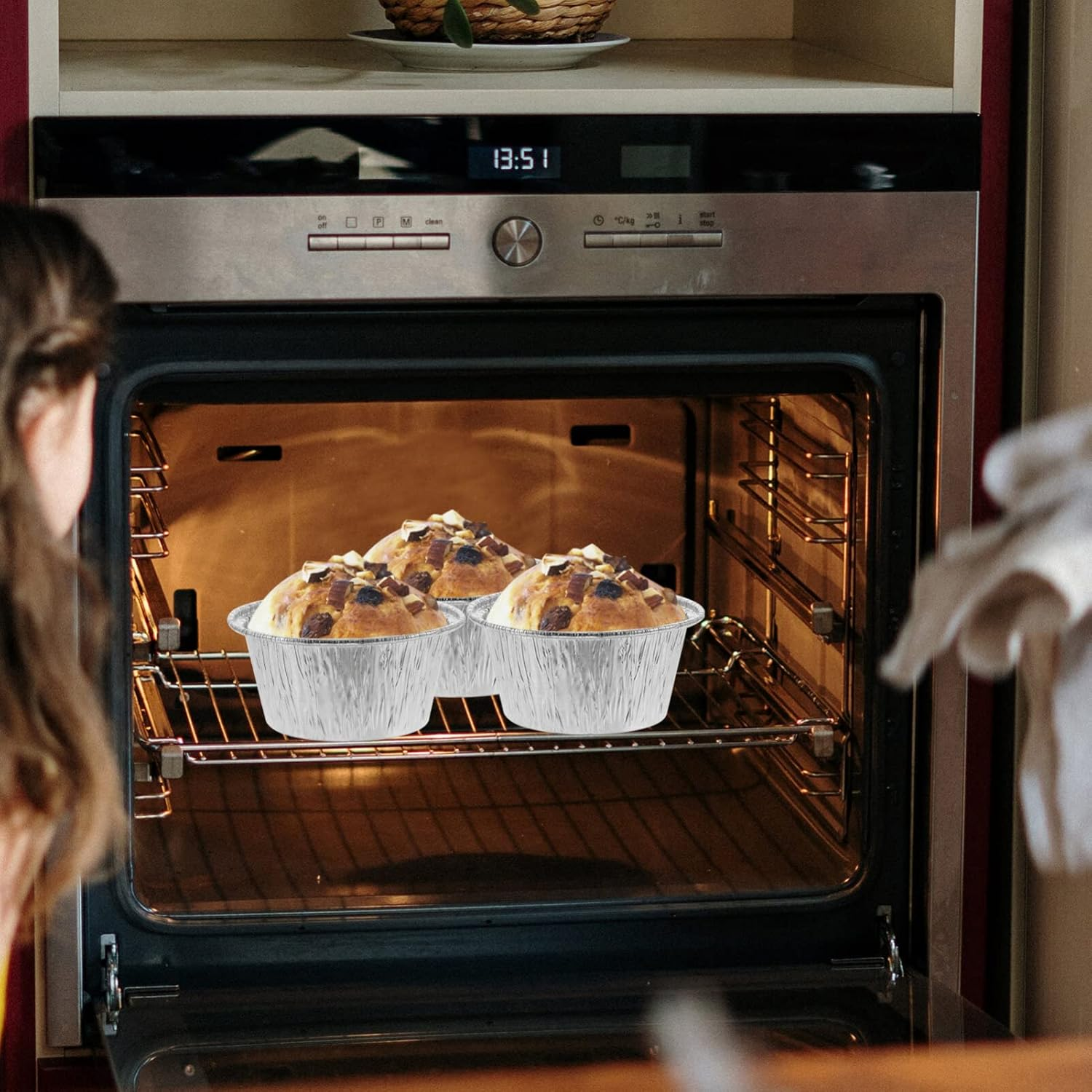 Luxshiny 100Pcs Cupcake Baking Cups Aluminium Foil Muffin Cups Pudding Molds Egg Tart Baking Cups Dessert Containers 8In image number 3