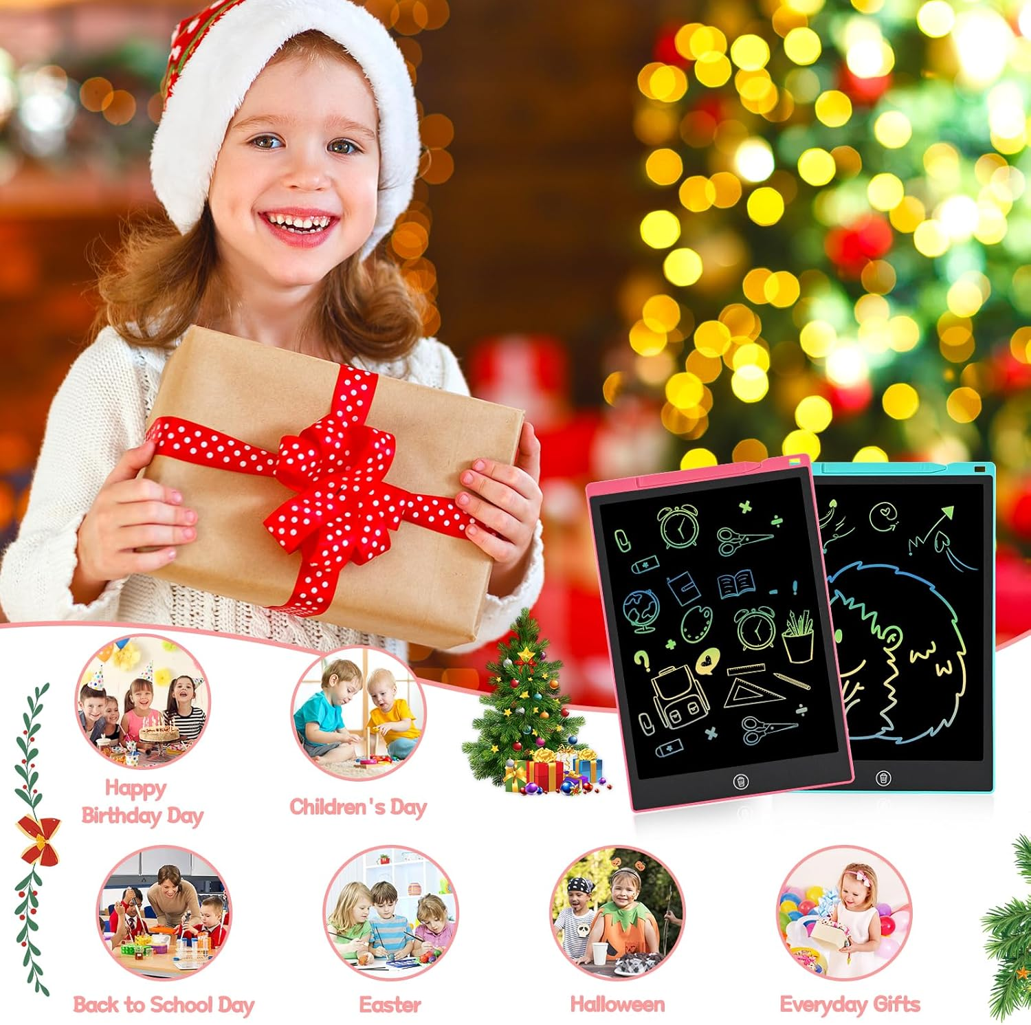 Blueswan Writing Tablet, 2 Pack Toddler Kids Toys, 12 Inch Doodle Board Drawing Pad, Travel Essentials No Mess Colouring Book for Kids, Toys Educational Birthday Gifts for Girls Boys Age 3-8