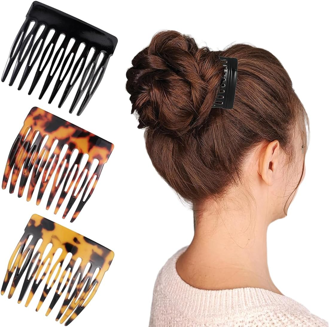COYUN Pack of 3 Hair Combs for Plugging, French Side Combs Made of Cellulose Acetate, French Twist Comb Hair Clips with Teeth for Hair Accessories Women Girls image number 2