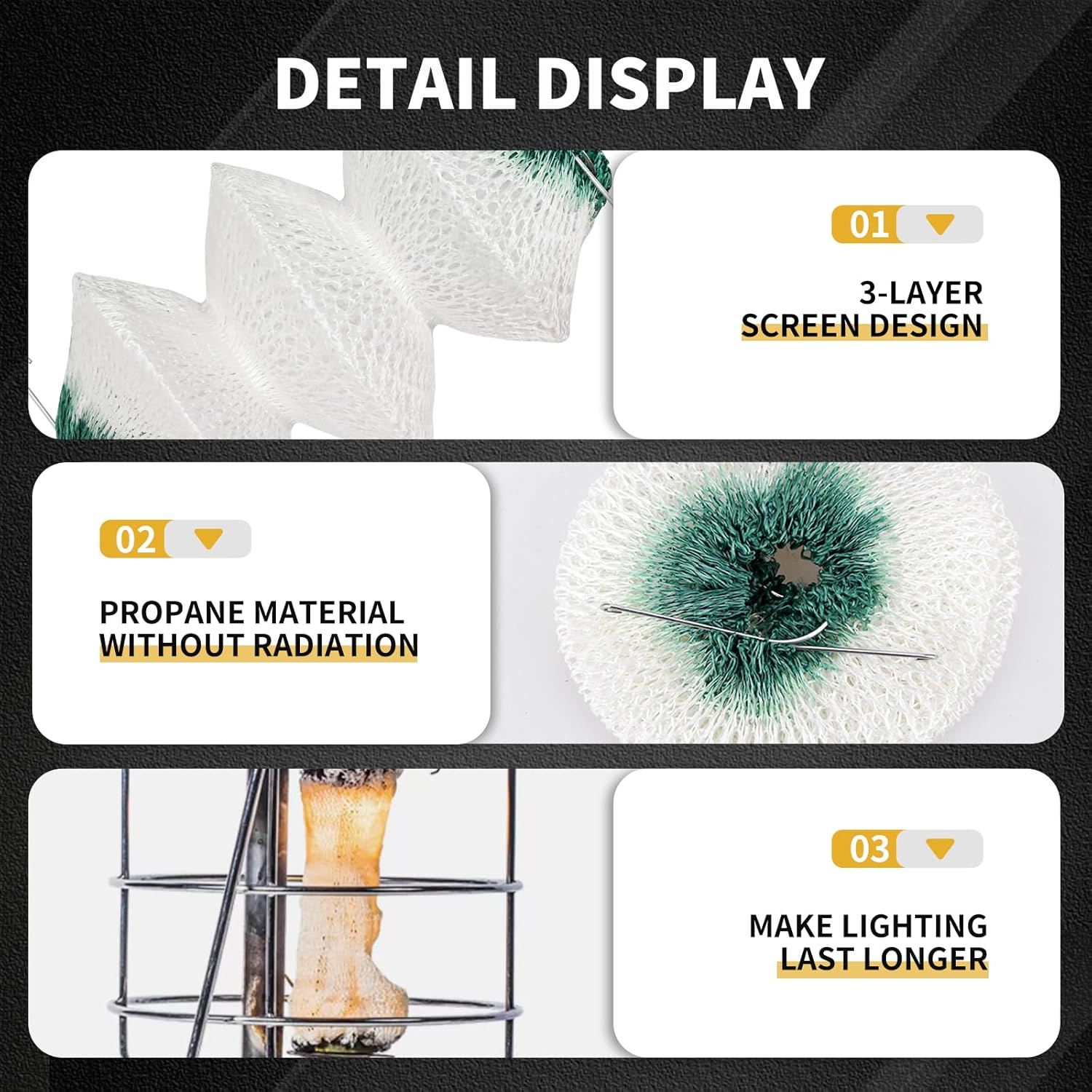 Lantern Mantles for Coleman, 3-Layer Gas Lamp Mantles #95 Clip on with 2 Install Clips image number 2