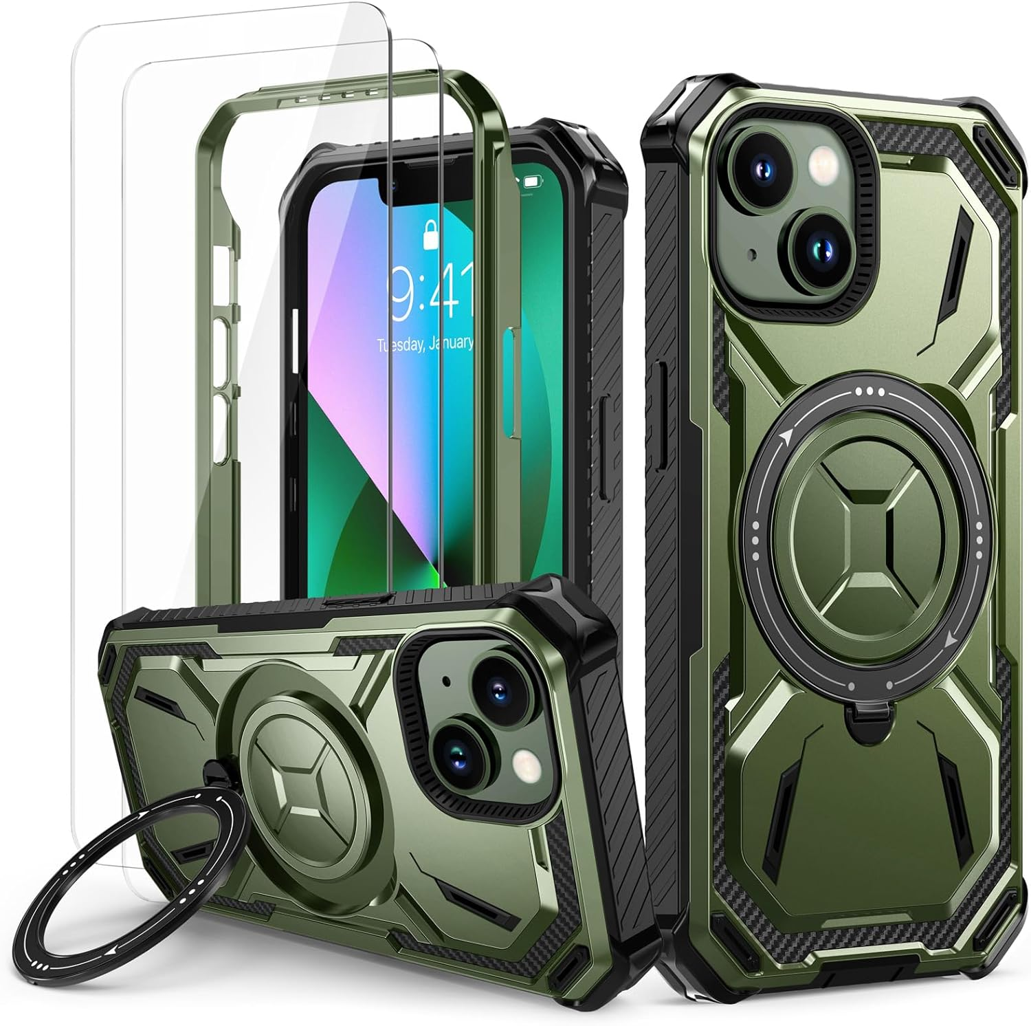 Lanhiem for Iphone 14 Case/Iphone 13 Case with 2 Pack Screen Protector, Shockproof Military-Grade Protection, Magnetic Kickstand Phone Case for Iphone 14/13, Black image number 5