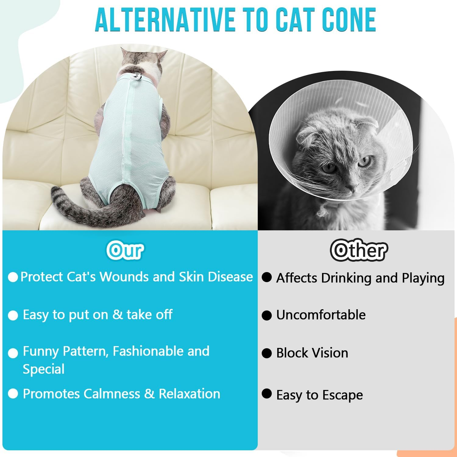 Slowton Cat Surgery Recovery Suit - Hair Resistant Kitten Onesie for Cats after Surgery, Cone E Collar Alternative for Female Male Cats, Surgical Spay Recovery Suit for Abdominal Wound Skin Diseases image number 5