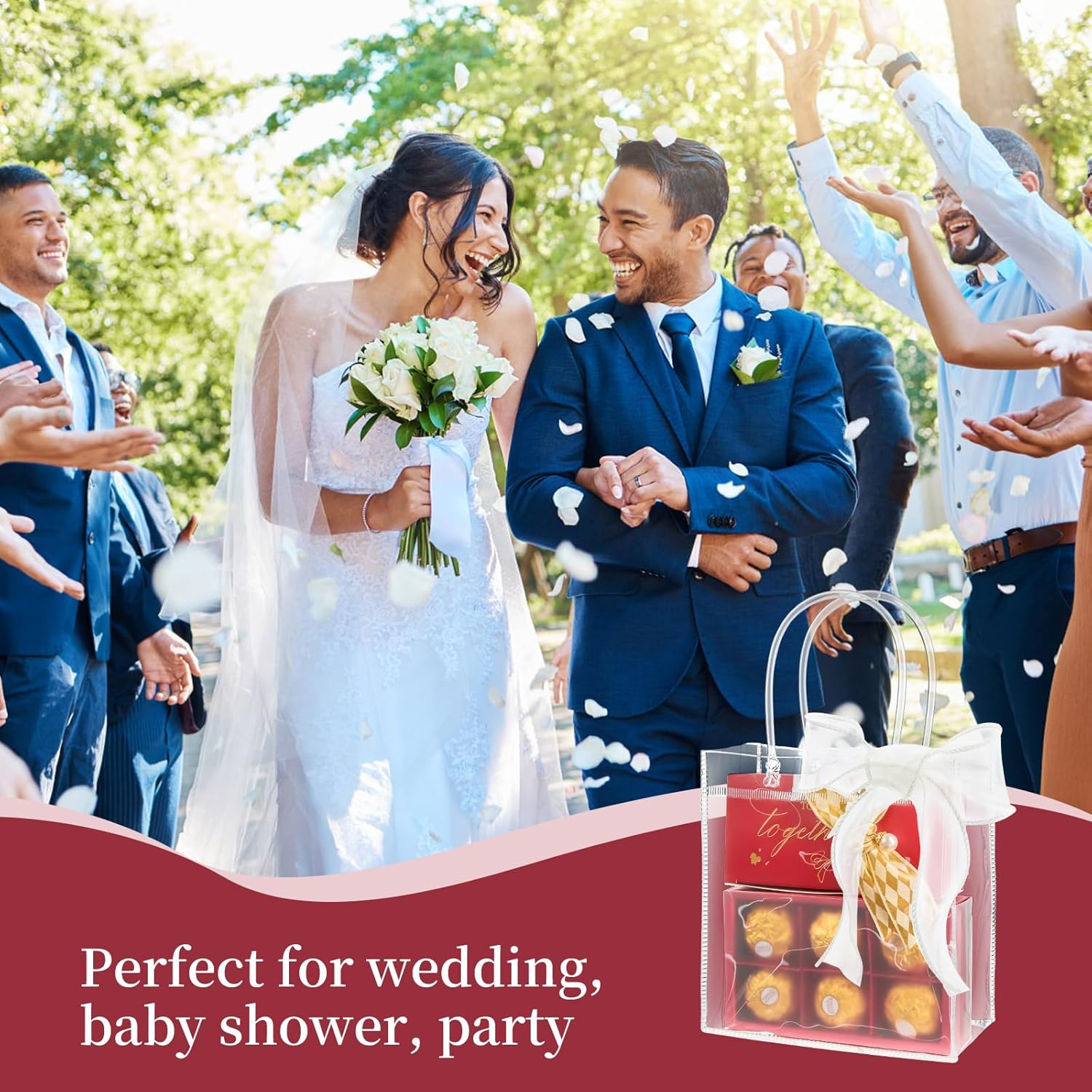 16 Pack Clear Plastic Gift Bags with Handles, 5.9" X 6.3" X 2.8" Reusable Transparent Party Favor Bags PVC Goodie Bags Bulk for Wedding, Baby Shower, Birthday image number 7