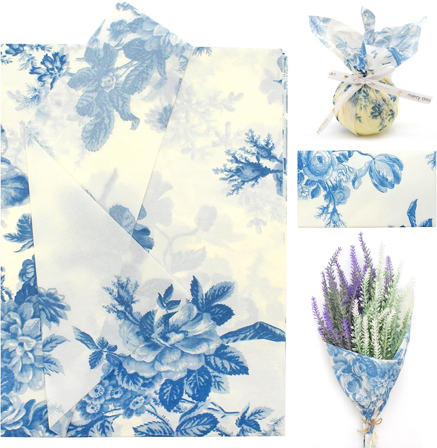 Benvo 20 Sheets Floral Print Tissue Paper 20 Inch X 29 Inch Decoupage Paper Decorative Tissue Paper Gift Wrapping Paper Flower DIY Art Craft Paper for Spring Wedding Birthday Baby Shower(Style B)