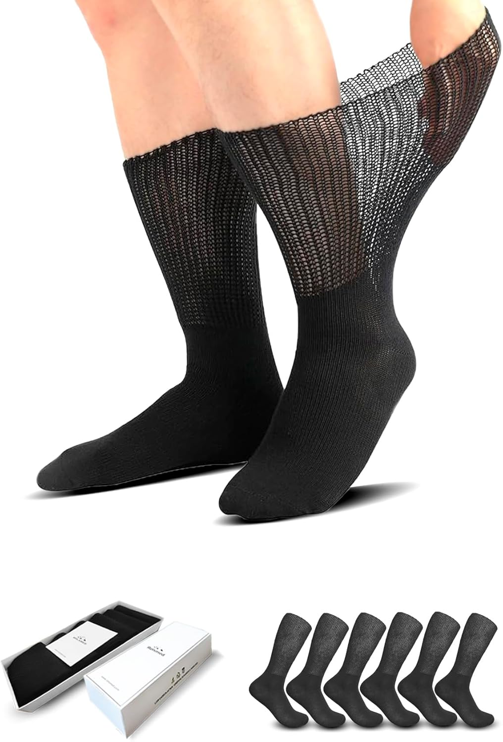 Rolxmed Bamboo Socks Natural Fiber Mositure Wicking Breathable for Casual/Business/Dress/Diabetic Men Women [6Pairs, Size 7-11 ]