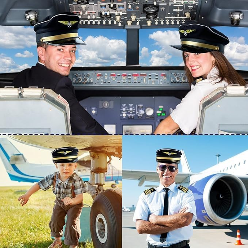 Pilot and Flight Attendant Accessories for Adult Men and Women Costume Accessory Stewardess Outfits Bellhop Hat Scarf Sunglasses Gloves - Dark Black Captain image number 6
