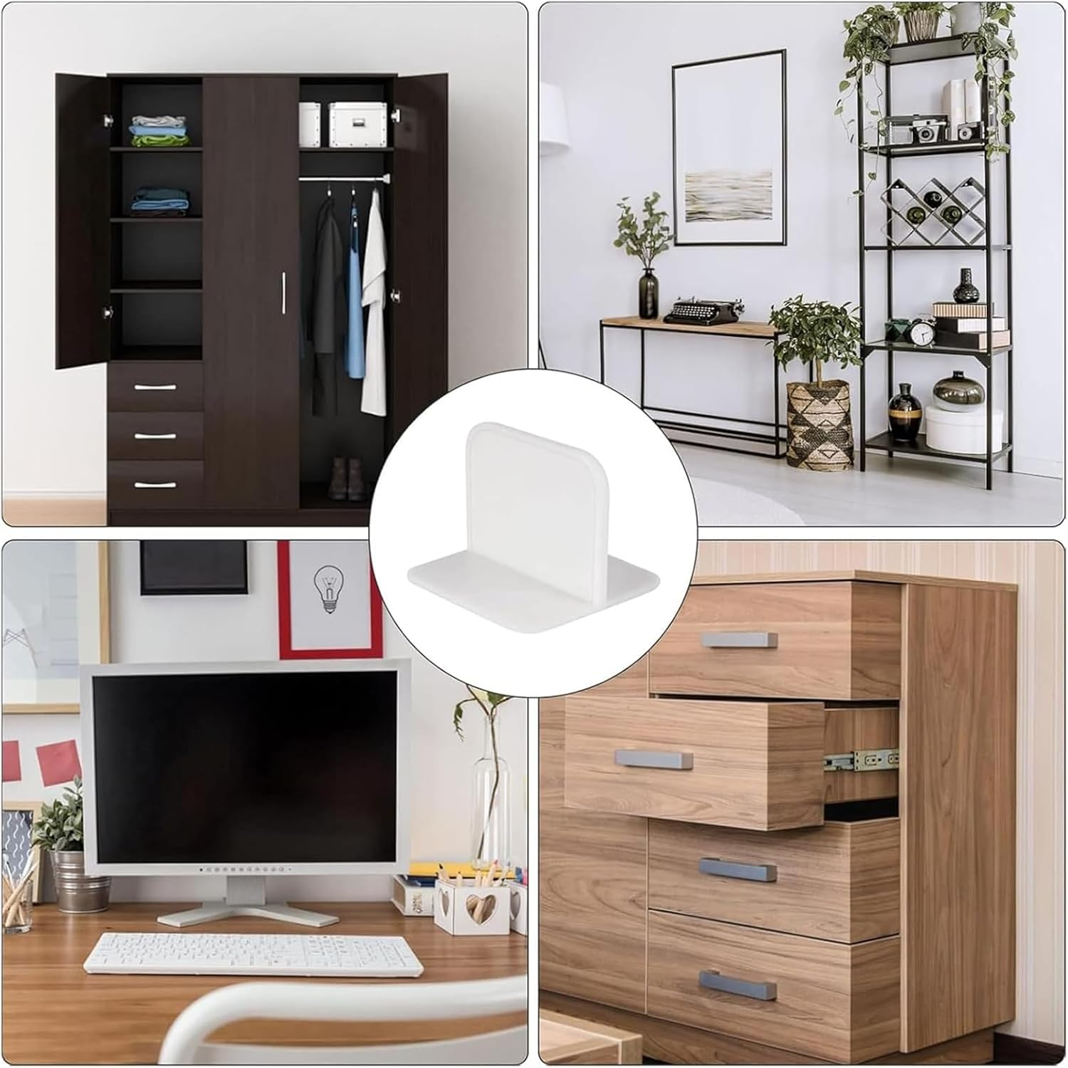 Hunken 6 Pcs Anti-Fall Stickers for Furniture, No Drilling Required, Self-Adhesive Support Pegs for Shelf Brackets, Wardrobe Shelves, Tables, and Heavy Furniture Fixing, White image number 5