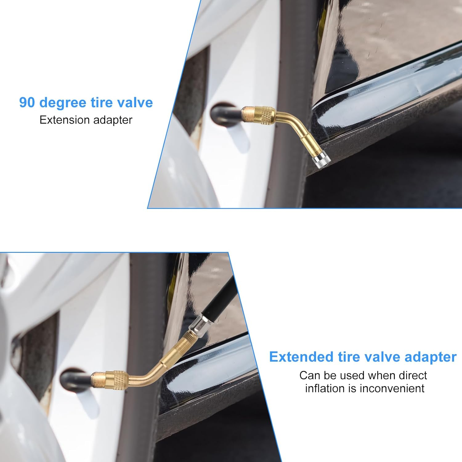 Gosknor Tire Valve Extension, 8.54 Inch Flexible Valve Stem Extender Valve Stem Extension Hose with 135 Degree Brass Tire Valve Extension Adapter Compatible with Motorcycles Cars Trucks Bicycles Rvs image number 5