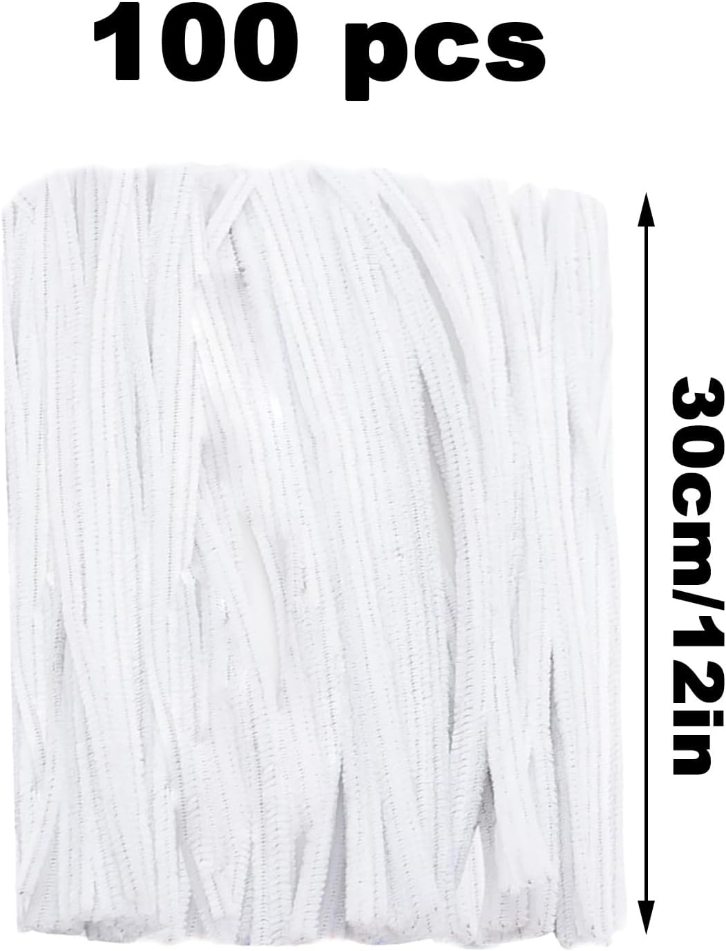 Pack of 100 Pipe Cleaners Chenille Wire 30 Cm Bending Plush Art Pipe Cleaners Colourful Craft Set Bendable DIY Twist Stick Bending Plush Colourful for Crafts and Decorating (White) image number 3