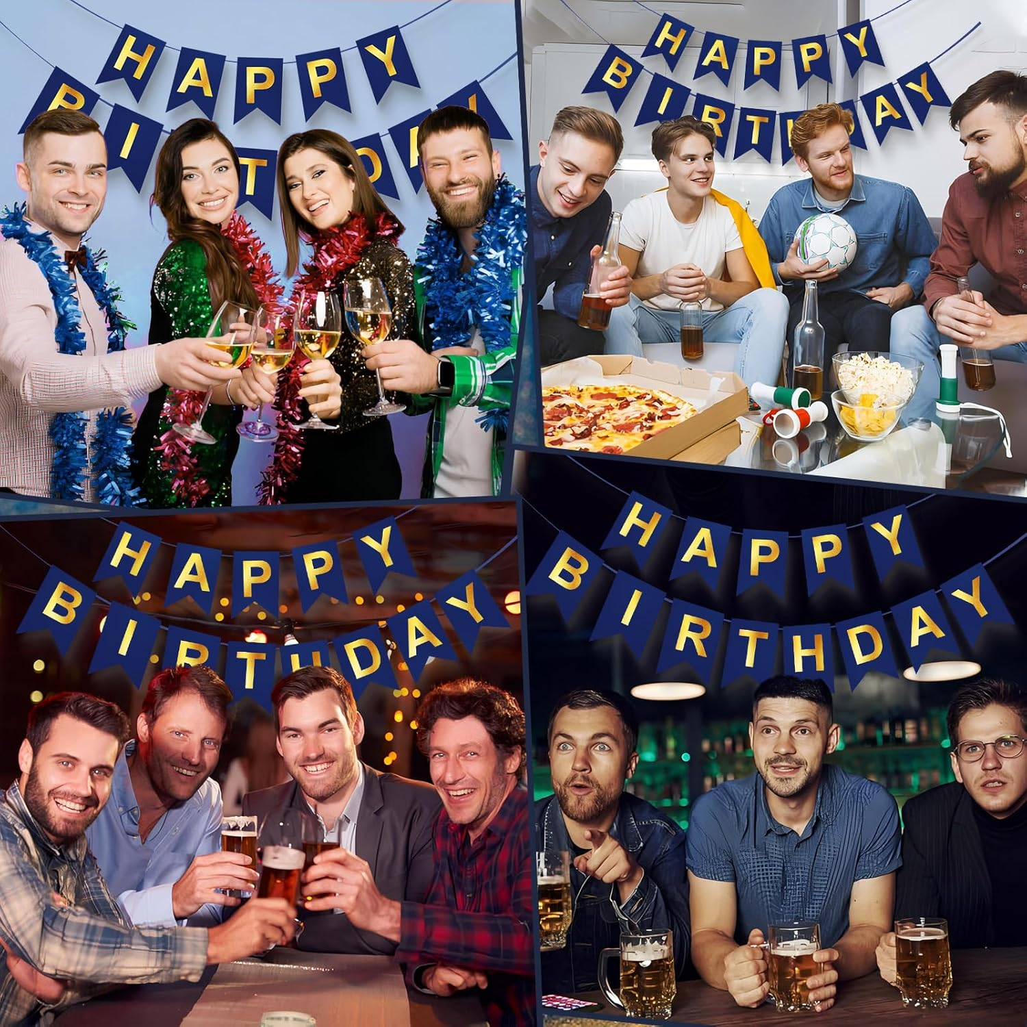 Blue Happy Birthday Banner,Navy Blue and Gold Birthday Party Decorations Sigh for Birthday Decor,Backdrop Birthday Party Supplies,No DIY for Girls Boys Kids and Women Party Hanging(Pre-Strung,16Ft) - Gold image number 2